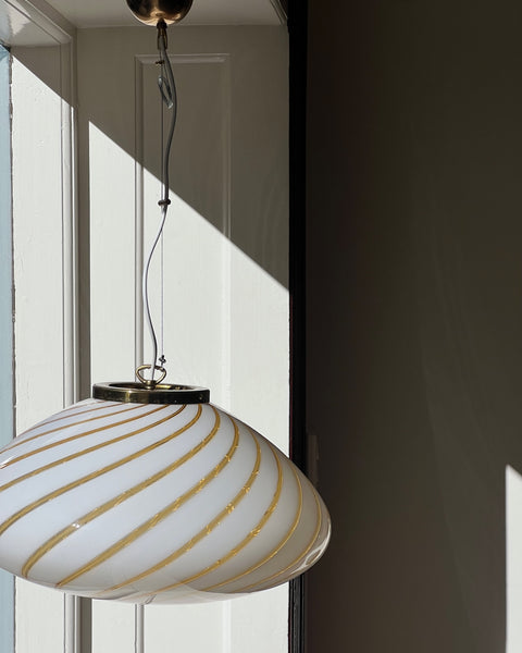 Large vintage oval white/golden swirl Murano ceiling lamp (D50)