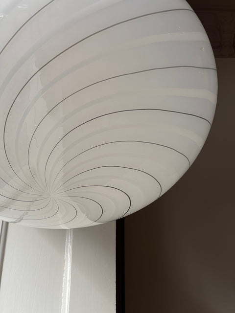 Vintage Murano oval white swirl ceiling lamp (D48)