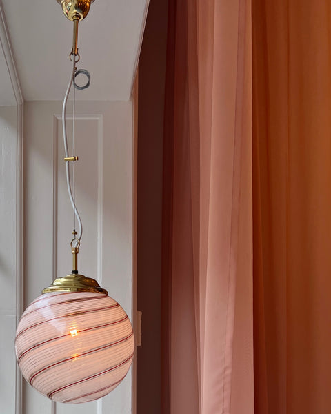 Vintage Murano white/red/clear swirl ceiling lamp (D25)