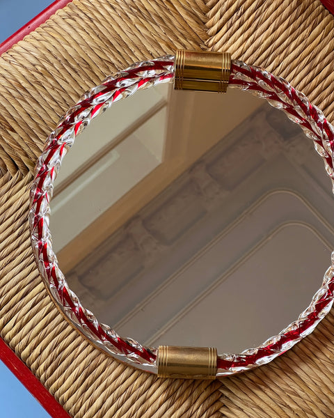 Vintage Italian mirror with twisted clear/red glass frame