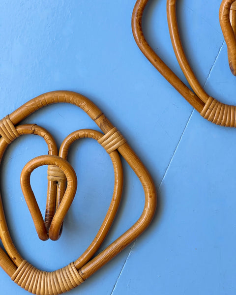 Set of vintage rattan coat hooks