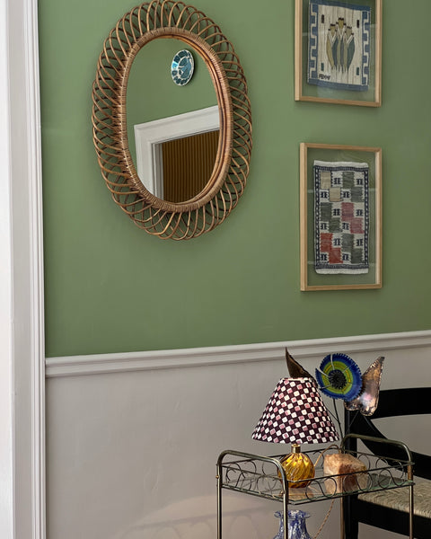 Vintage Italian mirror with rattan frame