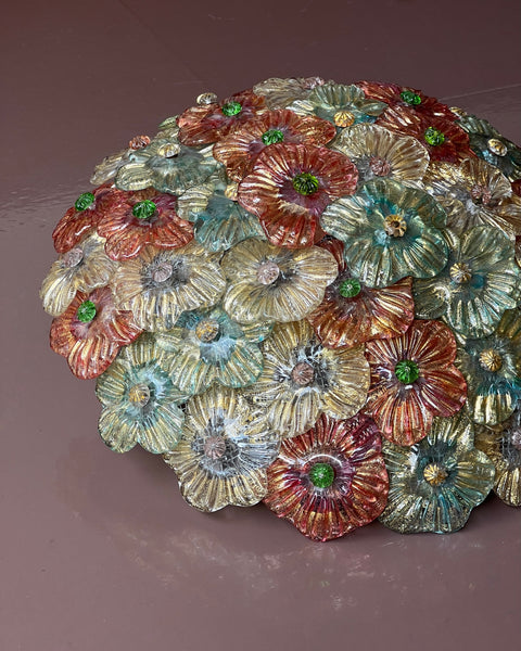 Vintage multi-coloured Murano flower ceiling/wall lamp (D36)