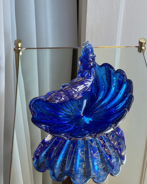 Vintage golden blue Murano shell bowl