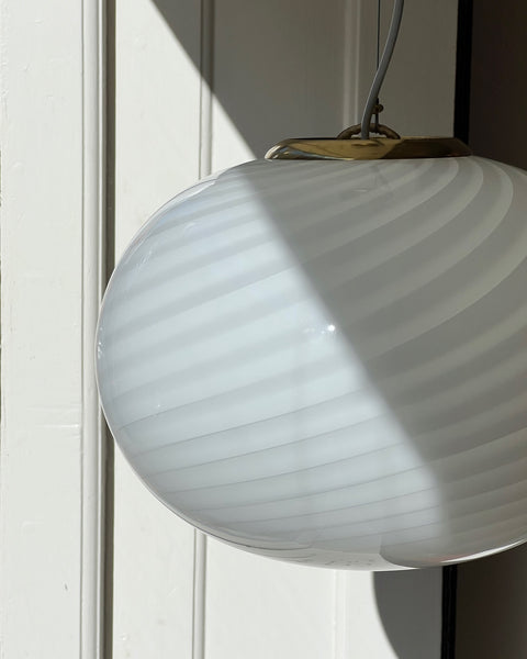 Vintage Murano oval white swirl ceiling lamp (D35)
