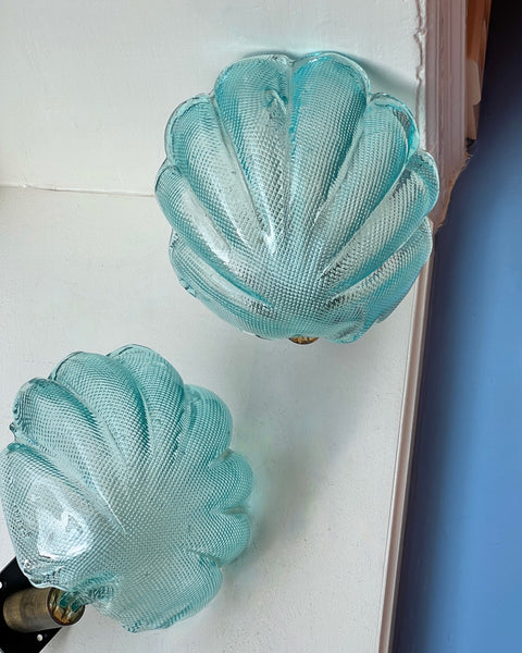 Pair of vintage blue Murano shell wall lamps