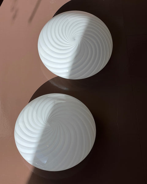 Vintage Murano white swirl ceiling/wall lamp (D29) (1 available)
