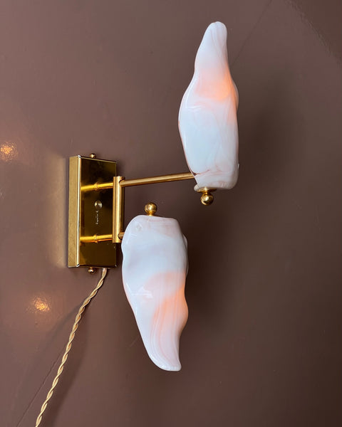 Vintage milky white/pink Murano double wall lamp