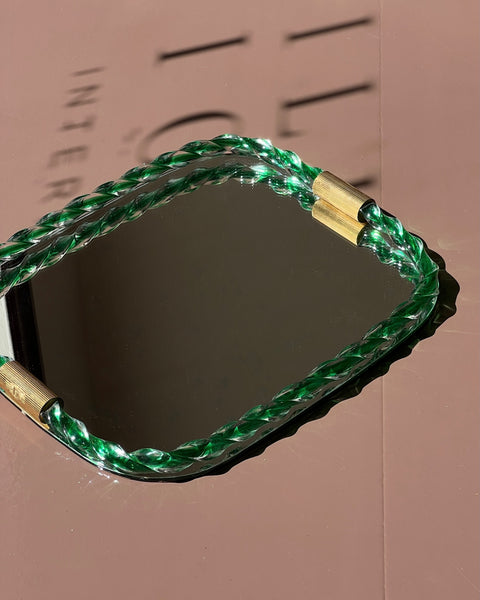 Vintage Italian mirror with twisted clear/green glass frame