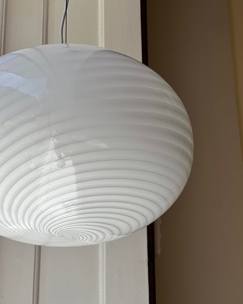 Vintage Murano oval white swirl ceiling lamp (D40)