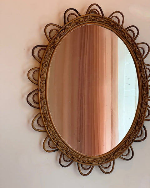 Vintage Italian mirror with rattan frame