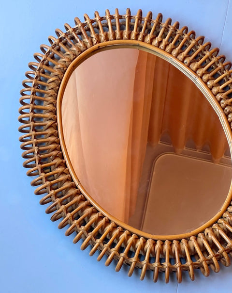 Vintage Italian mirror with rattan frame