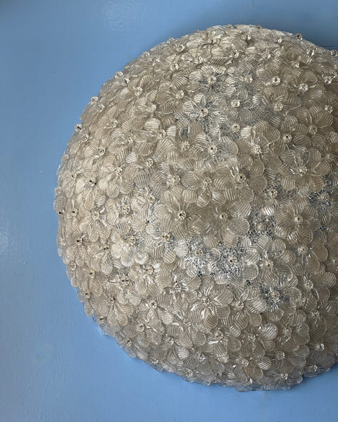Large vintage clear Murano flower ceiling/wall lamp (D60)