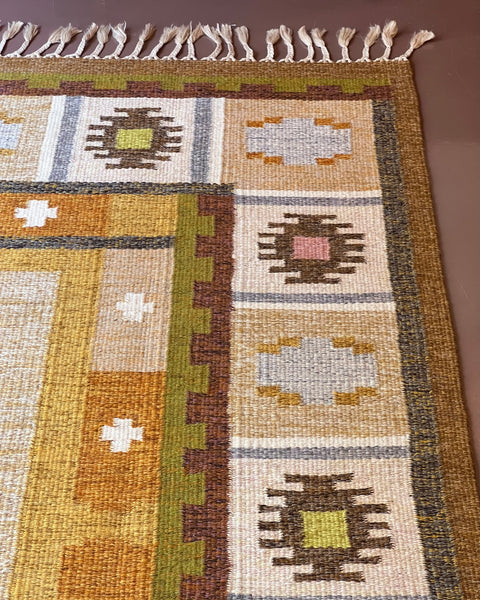 Vintage flat weave rug by Ingegerd Silow (IS)
