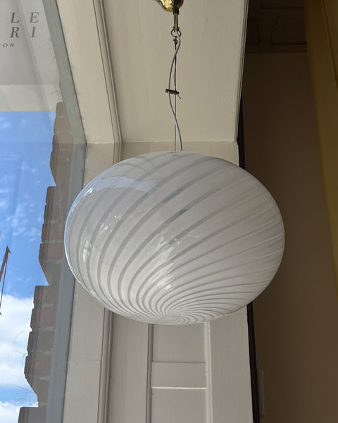 Vintage Murano oval white swirl ceiling lamp (D40)