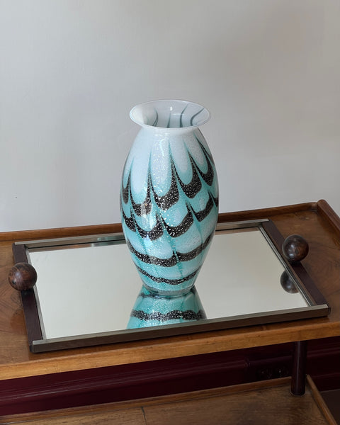 Vintage turquoise/black/silver Murano vase