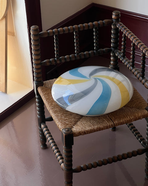 Vintage Murano white/blue/yellow swirl ceiling/wall lamp (D35)