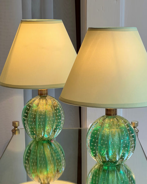 Vintage green Murano table lamp (with shade)