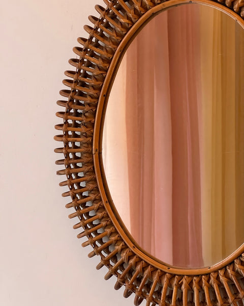 Vintage Italian mirror with rattan frame
