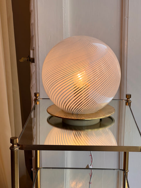 Vintage clear/white round swirl Murano table lamp