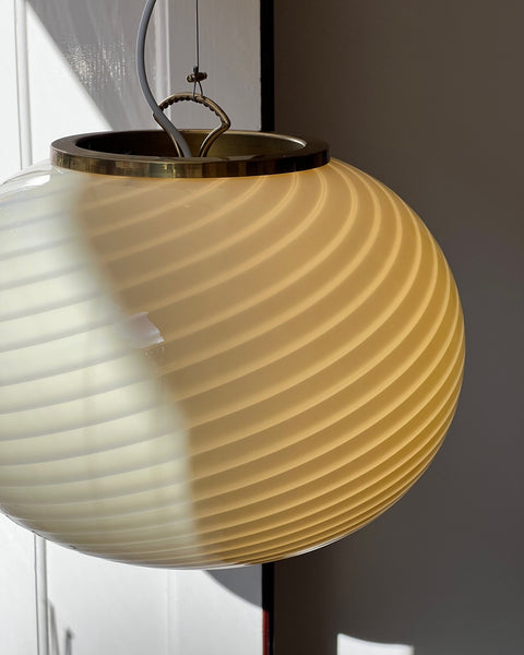 Vintage oval yellow swirl Murano ceiling lamp (D40)