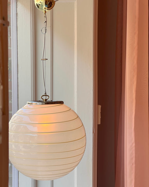 Vintage Murano round cream/white opal swirl ceiling lamp (D35)