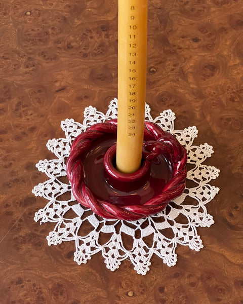 Vintage red twisted ceramic candle holder