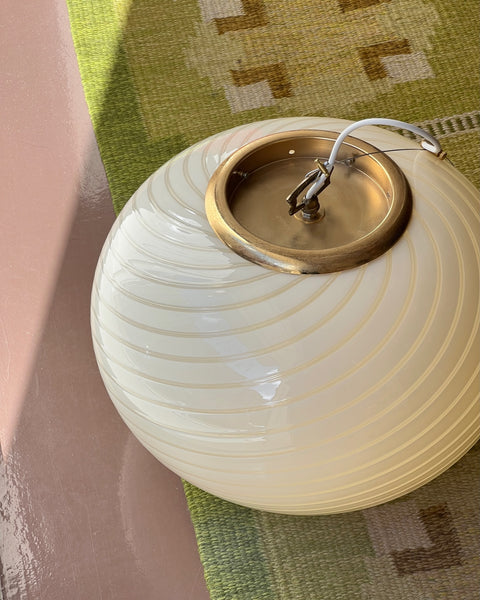 Vintage oval yellow swirl Murano ceiling lamp (D48)