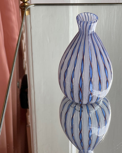 Vintage blue/golden/white Murano latticino vase