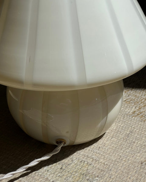 Vintage light yellow vertical striped Murano mushroom table lamp
