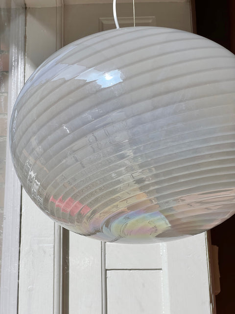 Vintage oval iridescent white swirl Murano ceiling lamp (D45)