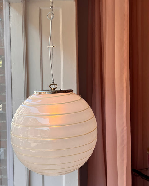 Vintage Murano round cream/white opal swirl ceiling lamp (D35)