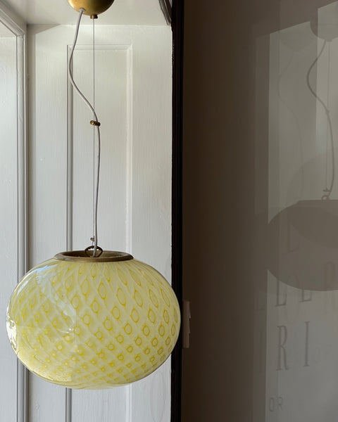 Vintage oval yellow dotted Murano ceiling lamp (D35)