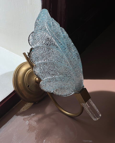 Vintage Murano blue leaf wall lamp