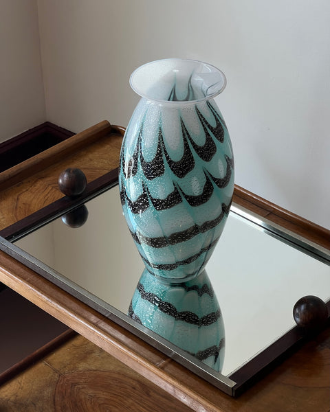 Vintage turquoise/black/silver Murano vase