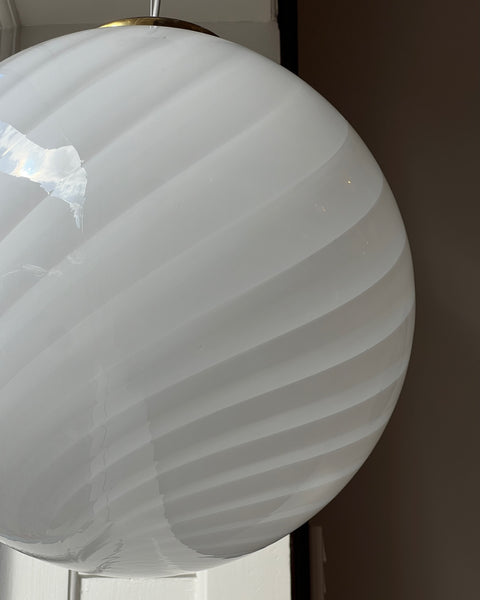 Vintage round white swirl Murano ceiling lamp (D45)