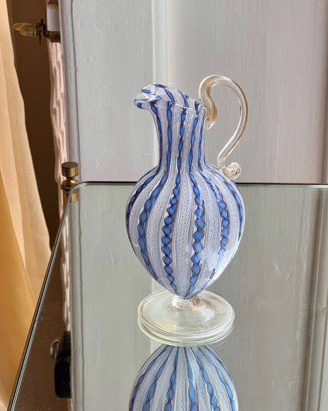 Vintage golden/blue/white Murano latticino pitcher