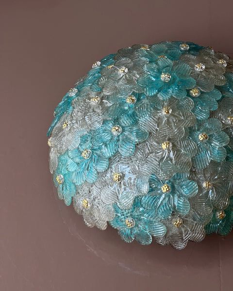 Vintage blue/clear/golden Murano flower ceiling/wall lamp (D34)