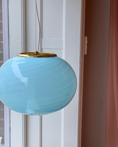 Vintage Murano oval blue swirl ceiling lamp (D40)