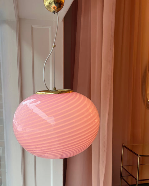 Vintage oval pink swirl Murano ceiling lamp (D45)