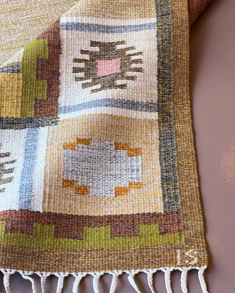 Vintage flat weave rug by Ingegerd Silow (IS)