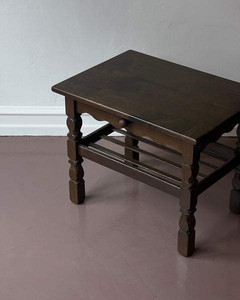 Vintage wooden side table with wavy/scalloped details