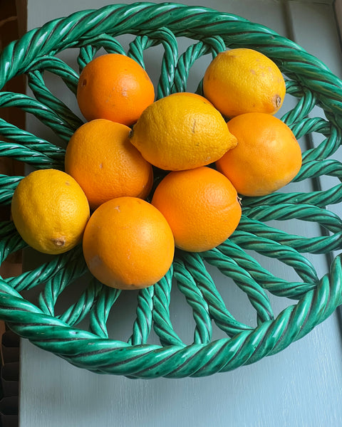 Vintage green ceramic basket