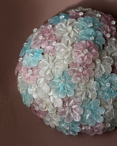 Vintage pink/blue/clear Murano flower ceiling/wall lamp (D38)
