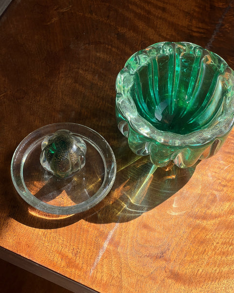 Vintage green Murano bonbonniere
