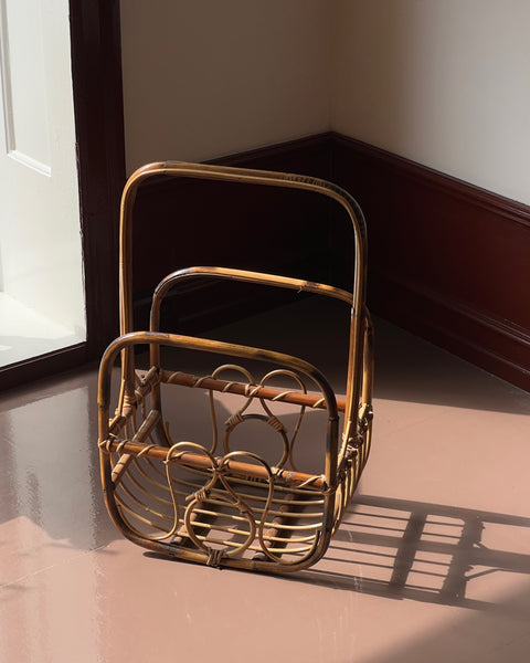Large vintage rattan magazine holder