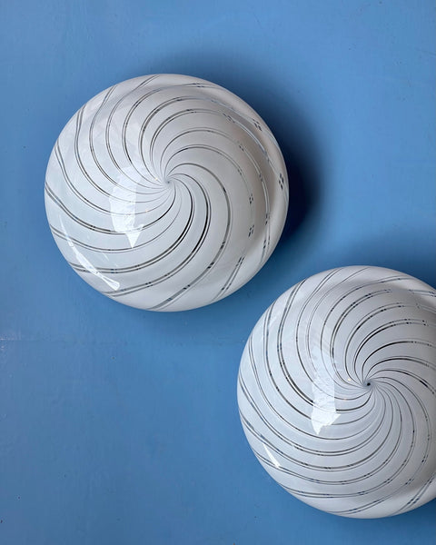 Vintage Murano white/clear swirl ceiling/wall lamp (D25) (2 available)