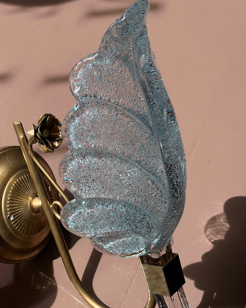 Vintage Murano blue leaf wall lamp