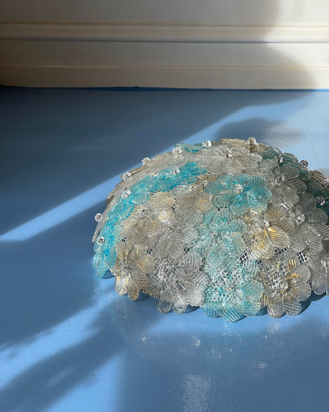 Vintage blue/golden/white Murano flower ceiling/wall lamp (D30)