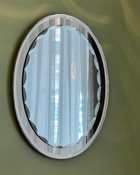 Vintage Italian mirror with golden brown faceted mirror frame